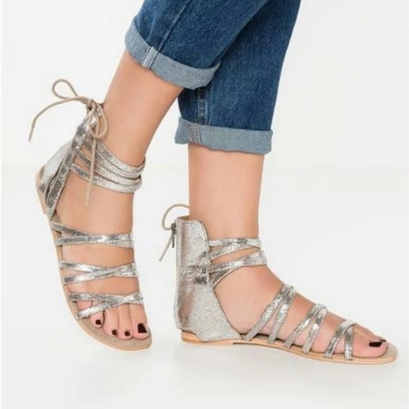 NWOB Free People Juliette Wrap Sandal In Silver - Picture 5 of 6